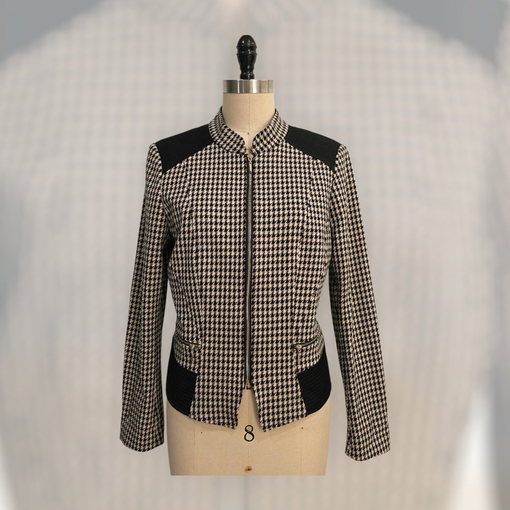 White House Black Market Women Plaid Front Zip Jacket Size 12 - Picture 2 of 12